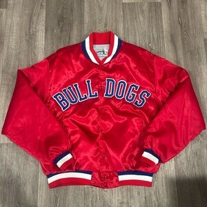 Vintage 80s Bulldogs Swingster Jacket Union Made Red Quilted Lined Nylon Satin